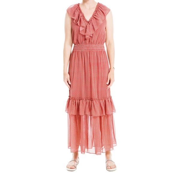 MAX STUDIO Burnt Orange Red Tiered Ruffled Sleeveless Maxi Dress Womens Medium - Picture 1 of 11